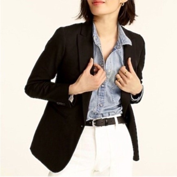 J. Crew Wool Suiting Blazer Black Two Button Pointed Notched Collar Jacket - Picture 1 of 11